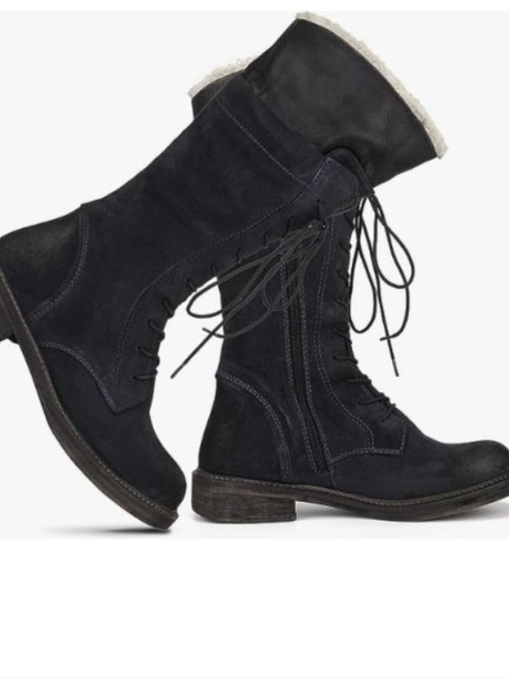 NEW! VINTAGE FOUNDRY  Kelly Navy Lace-Up Suede Shearling Combat Style Boots 7.